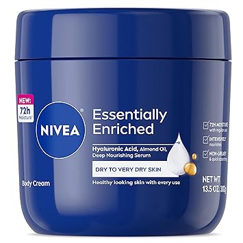 NIVEA Essentially Enriched Body Cream for Dry to Very Dry Skin with Hyaluronic Acid, Deep Nourishing Serum and Almond Oil, 72-Hour Body Moisturizer, 13.5 Oz Jar