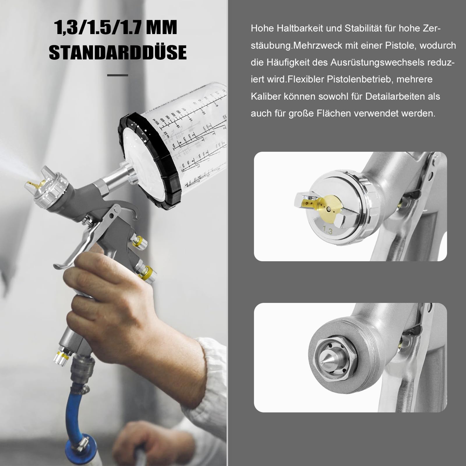 Set di 10 ugelli usa e getta per auto e casa LVLP di alta qualità con ugelli da 1,3/1,5/1,7 mm, 650 ml