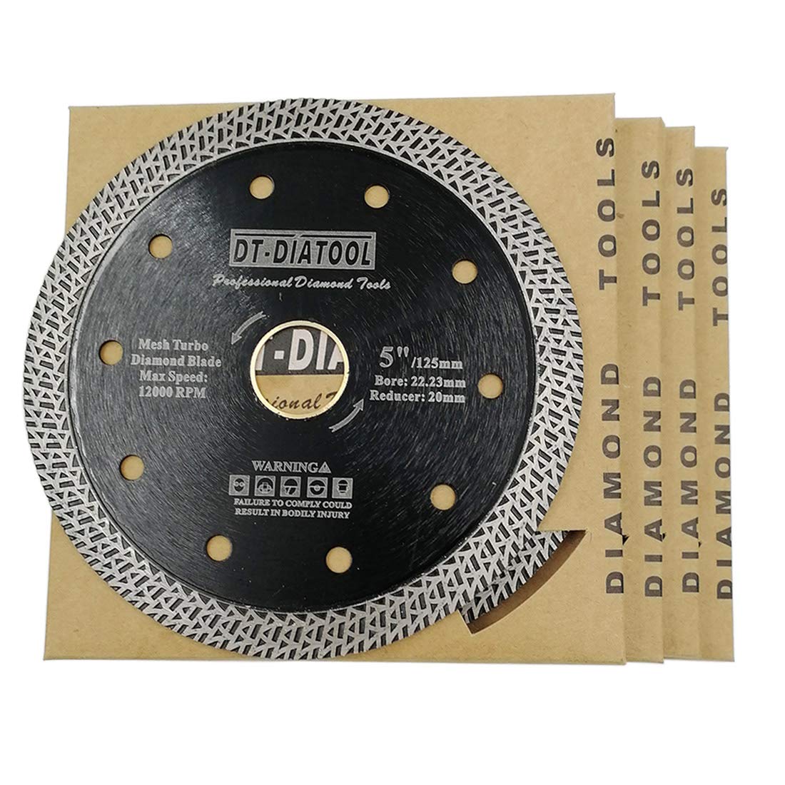 DT-DIATOOL Ostrze do piły diamentowej 5 szt. 5 cali / 125 mm tarcza do cięcia z siatką turbo do płytek porcelanowych marmuru ceramicznego granitu