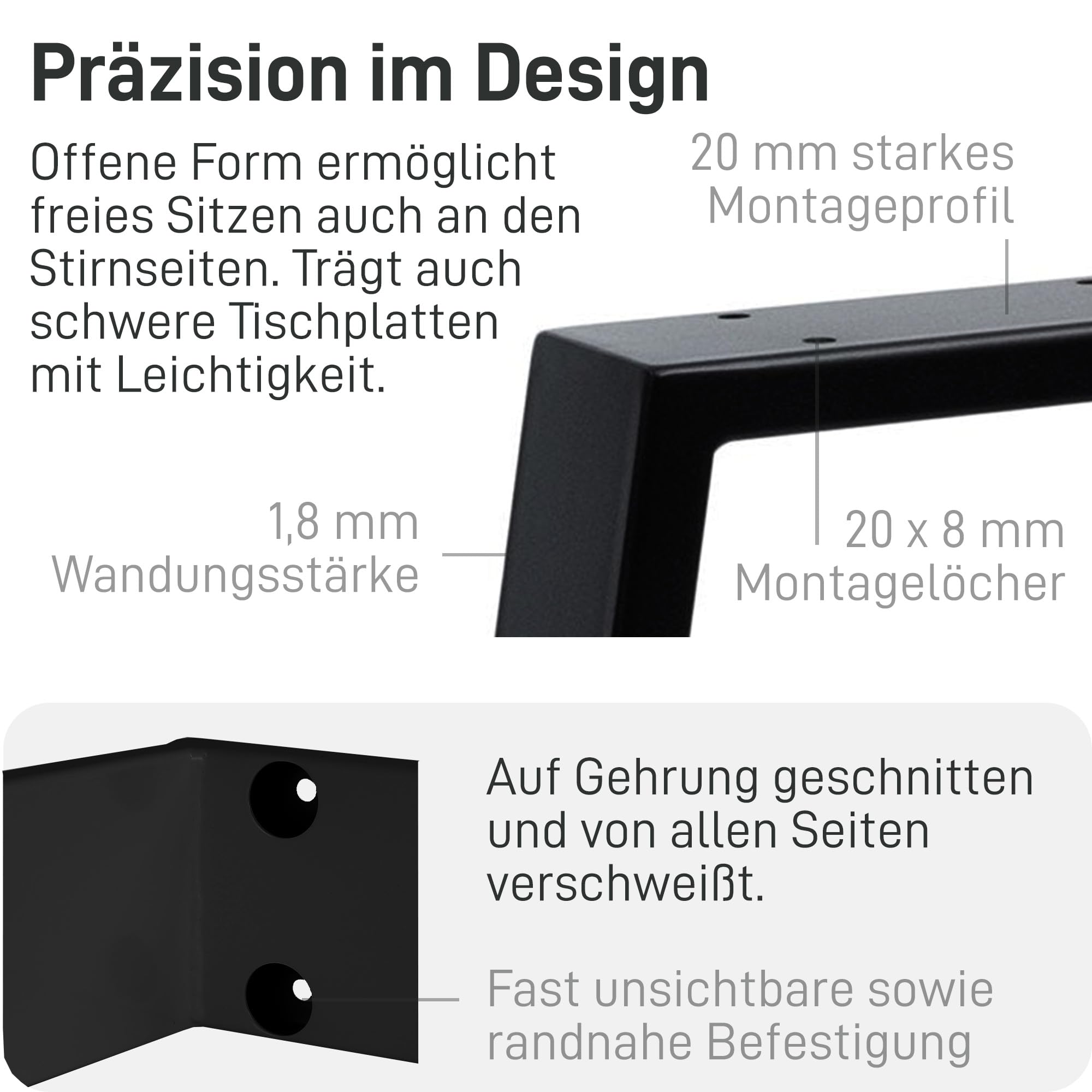 Natural Goods Berlin 2X Tisch-Kufen Classic | Tisch-Beine Metall in Schwarz | Tisch-Gestell im Industrial Loft-Design | Ideal DIY-Projekte wie Esstisch & Schreibtisch | Tisch-Bein 55/75 x 72 cm