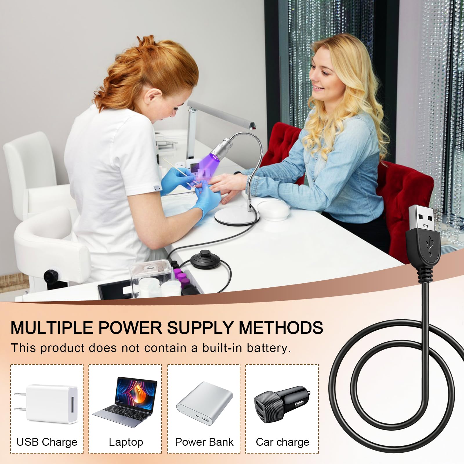 Lámpara de uñas con control de pie, luz LED UV de cuello de cisne para uñas de gel, lámpara de gel X de secado rápido para el hogar, bricolaje, manicura, alimentación USB (plateado)