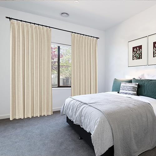 Miniatura 9 de Cortinas 100% opacas de 52 pulgadas de ancho x 102 pulgadas de largo, cortina opaca plisada con forro de lino con alzapaños, cortinas de privacidad