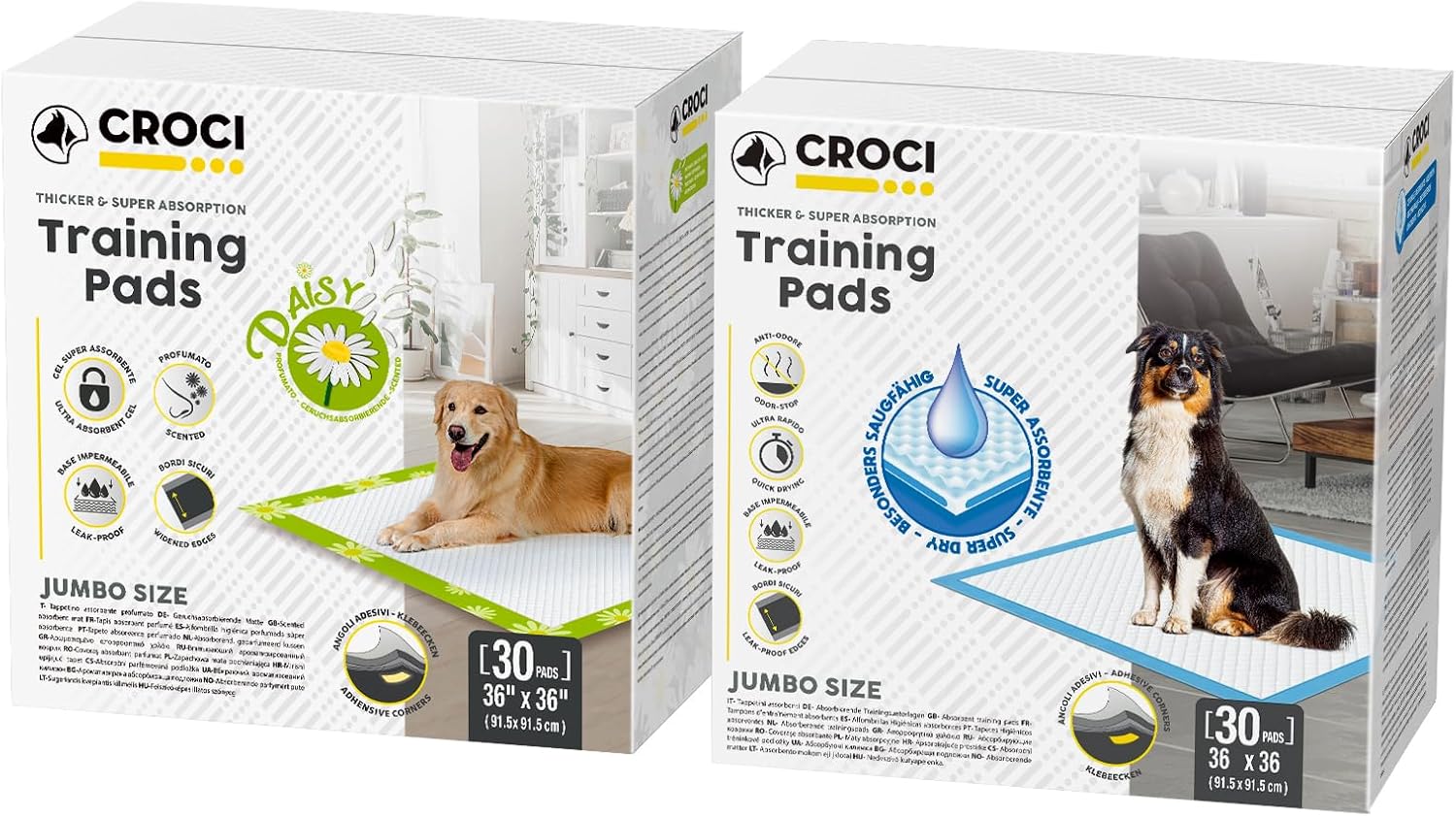 CROCI Pee Pads for Dogs 36x36in 30 Counts Daisy Scented, Dog Pads 36x36in Extra Large Blue