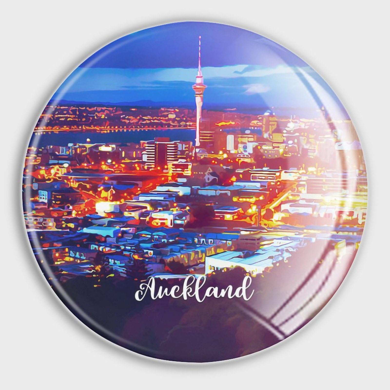 Imanes de cristal para nevera y pizarras de oficina con paisajes redondos Auckland 4 piezas