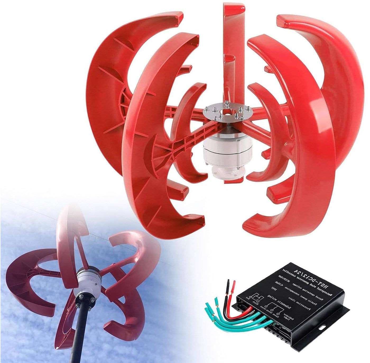 Micro Turbine eoliche Verticali 12V 24V generatore Eolico a Magnete Permanente trifase generatore Eolico Modello di turbina eolica ad ASSE Verticale, Kit generatore Eolico Portatile Fai da t