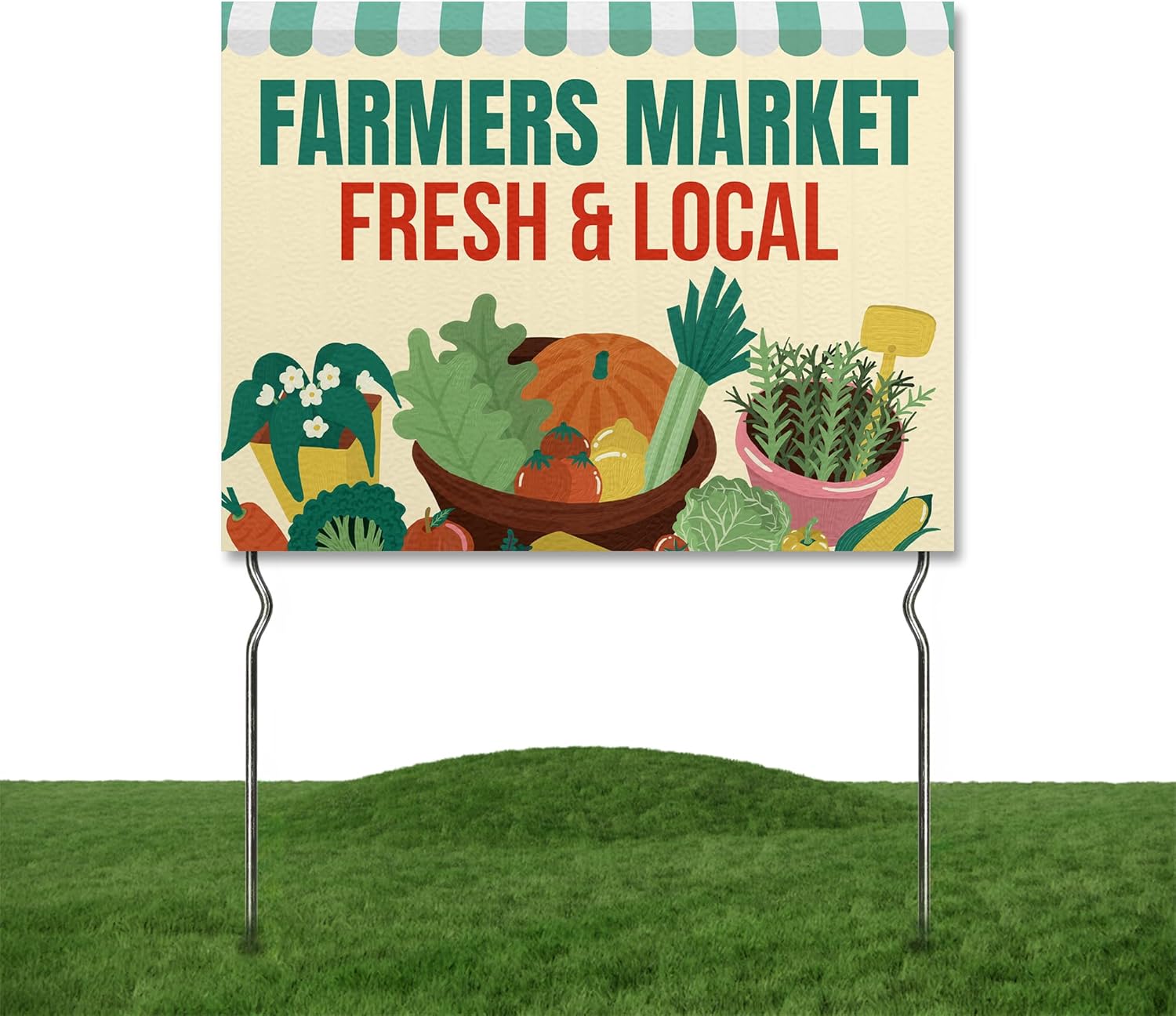 Farmers Market - Fresh & Local! Yard Sign by DC | 24"x18" Double Sided Conv. Store Garden Sign with 13” Metal Stakes | Outdoor Signs Waterproof for Lawn, Patio, Sidewalk & House | Set of 3