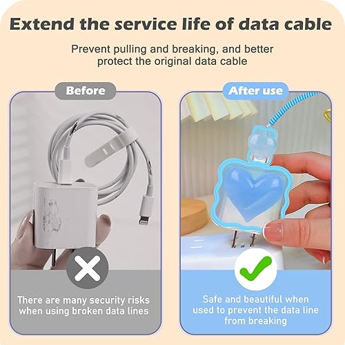 Miniatura 5 de DiyGody Protector de cable Waves para cargador de iPhone, bonito diseño de corazón de mármol 3D, cubierta de cargador USB de línea de datos,