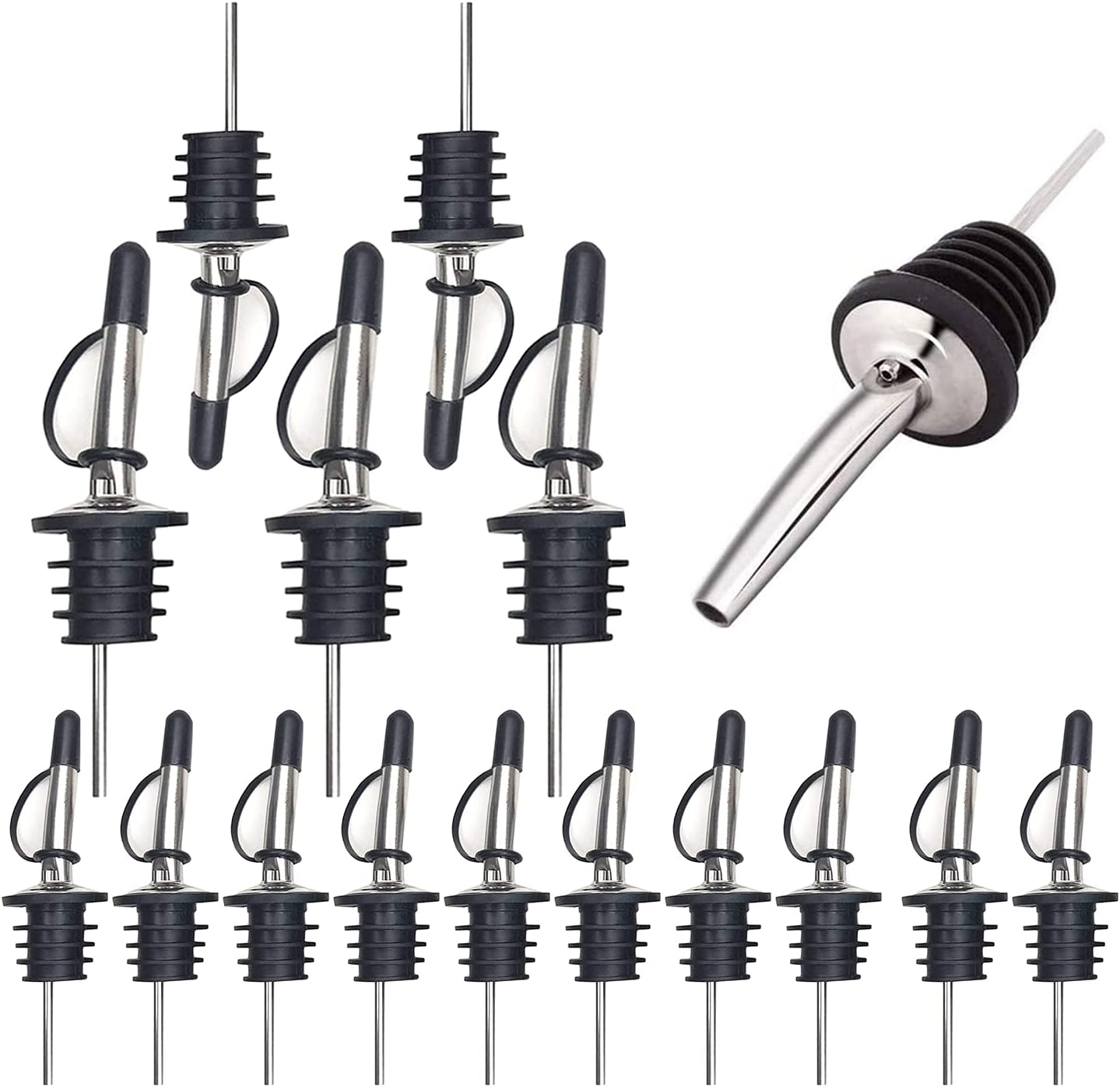 JEYORZY 5 Pezzi Versatori In Acciaio Inox e 5 Pezzi resistente tappo del vino, Versatore d'olio Tappi, versatori da Vino, Bottiglia Versatore Tappo, Versatori per Bottiglie, per Bottiglie, Feste e Bar