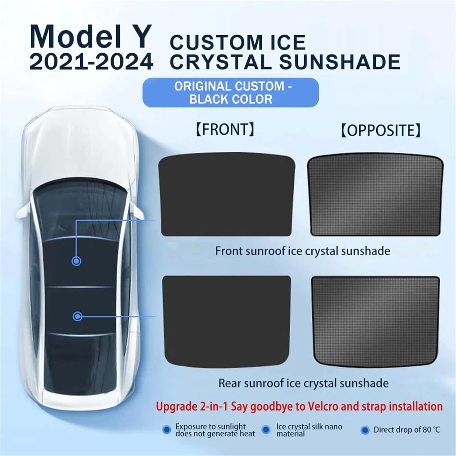 for Tesla Model 3/Y 3 Highland Y Juniper 2025 Ice Cloth Buckle Glass Roof Sunshade Car Front Rear Sunroof Skylight(Model Y Black)