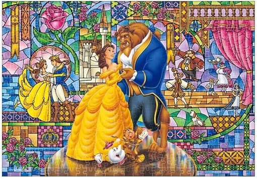 Tenyo DSG-500-704 500 Piece Stained Art Gut Series Jigsaw Puzzle, Disney, Stained Glass of Love Beauty and the Beast, 9.8 x 14.2 inches 25 x 36 cm, Includes Service Card