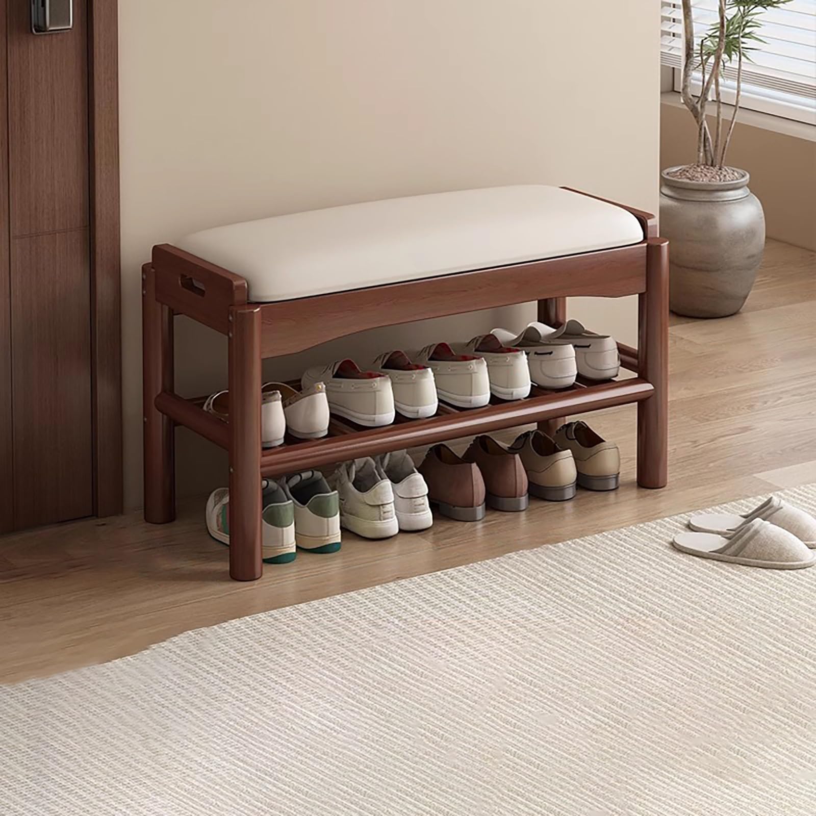 Ottoman moderne entrée fourrure et banc en noyer au design raffiné