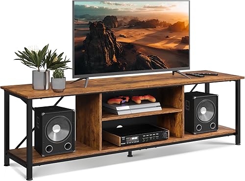 Vista 10 de WLIVE Soporte de TV industrial para TV de hasta 65 pulgadas, centro de entretenimiento con marco de metal resistente con estantes ajustables