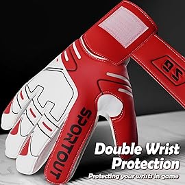 Sportout Youth&Adult Goalie Goalkeeper Gloves, Strong Grip for The Toughest Saves, with Finger Spines to Give Splendid Protection to Prevent Injuries, 3 Colors (Red, 5)
