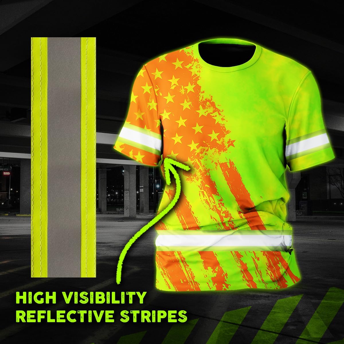 High Visibility Shirt Men Reflective Safety Shirts Custom Name for Patriot, Patriotic, Veteran, Military