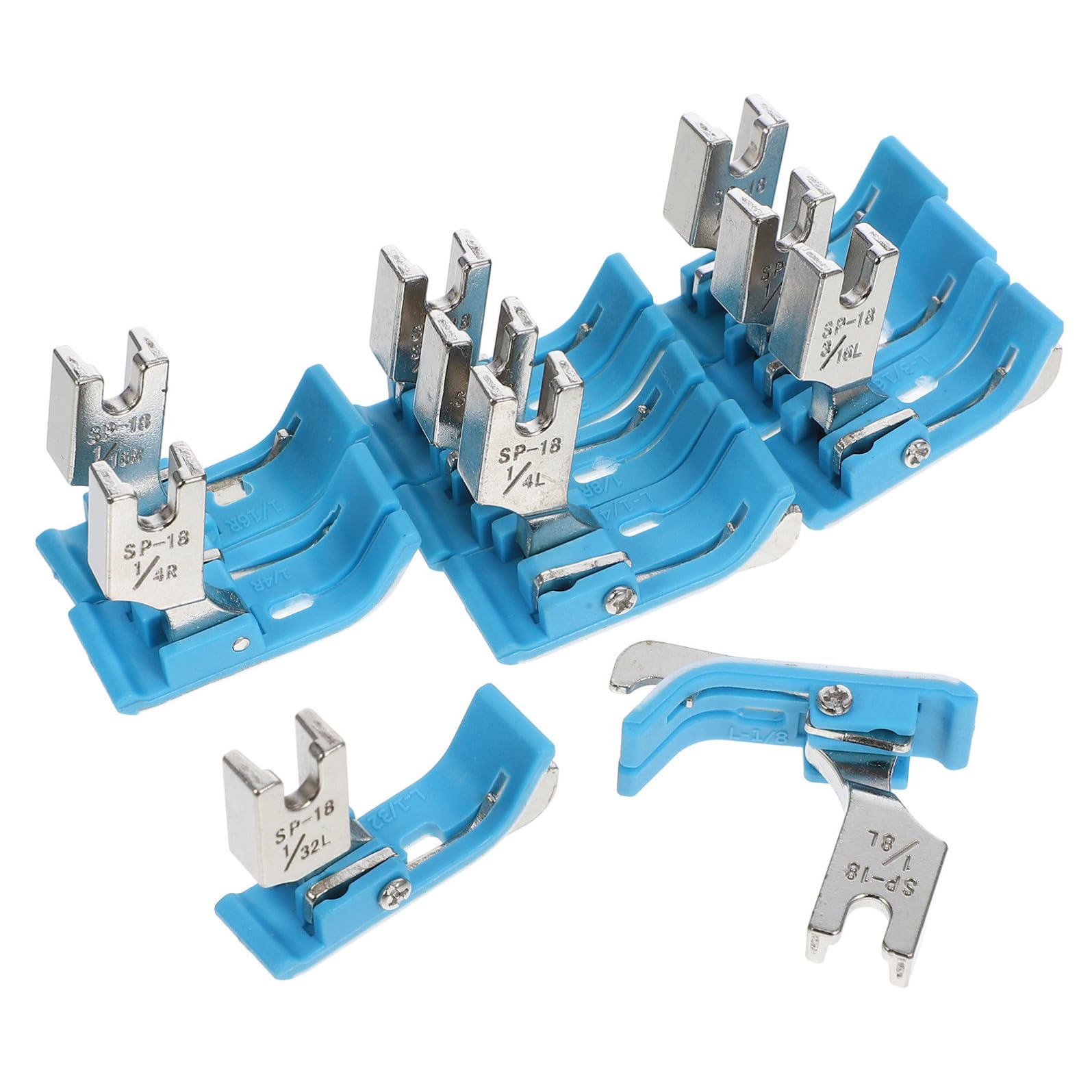 STOBAZA Set 10 Pezzi Piedini Pressori in Acciaio per Macchina da Cucire Industriale Tagliafilo Integrato, Compatibilità Versatile e Ago Singolo, Accessori Blu Resistenti