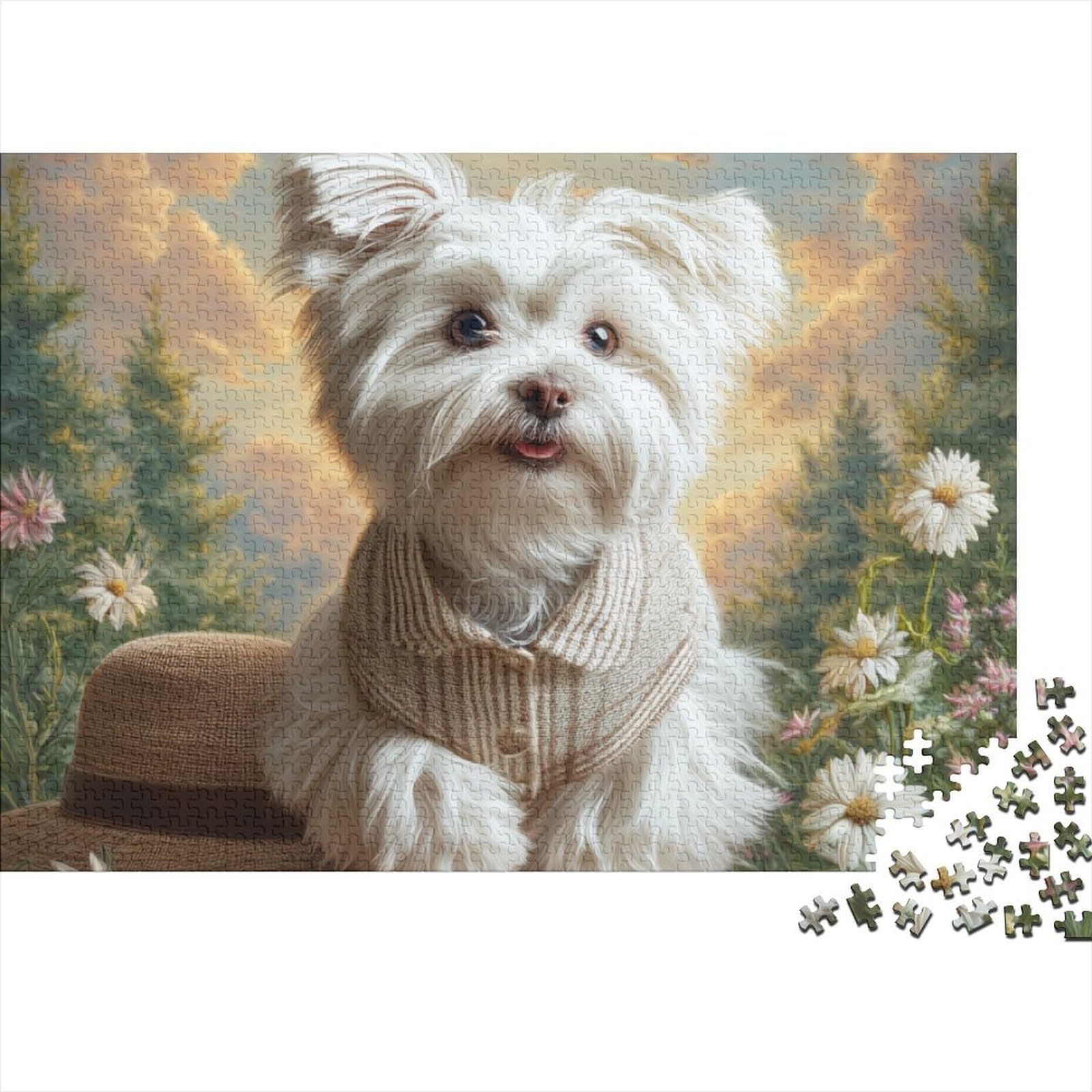 Rompecabezas de perro White Garden Leap el regalo de entretenimiento creativo ideal 8