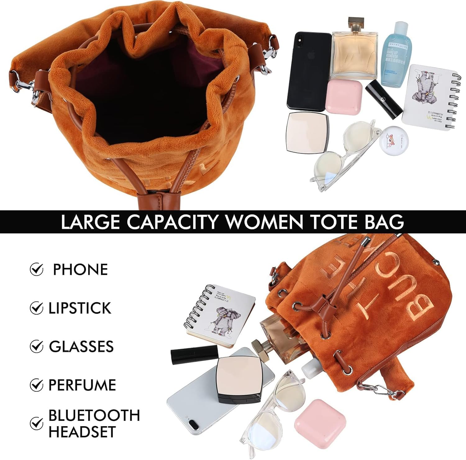 JQAliMOVV Mini Crossbody Bucket Bags for Women Trendy Velvet Bucket Purse Hobo Drawstring Handbags