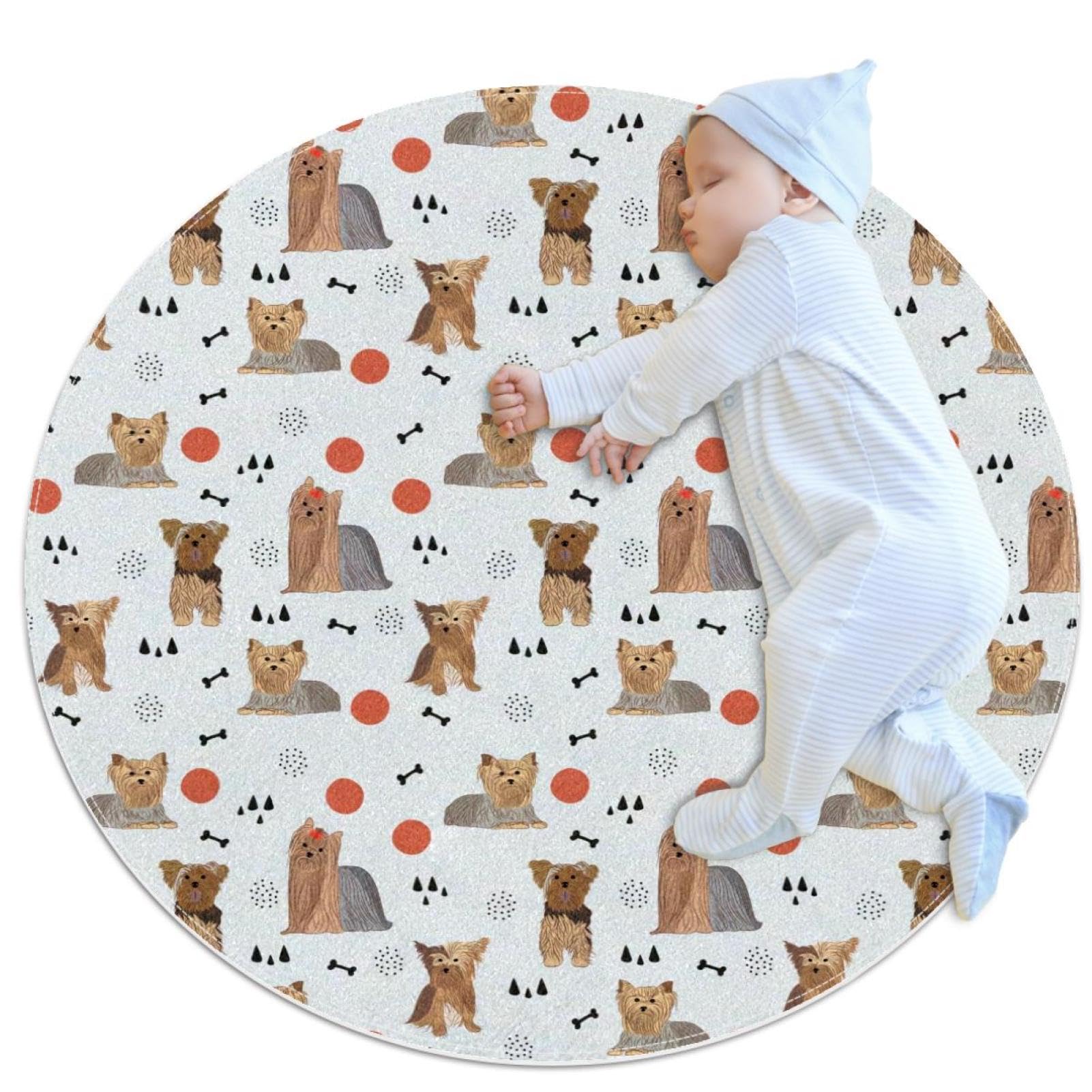 Tapis de salle de bain Yorkshire Terrier rond 1m décoratif