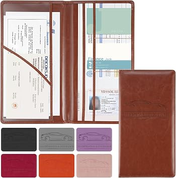 JUSTTOP 1Pack Car Registration and Insurance Holder,Car Document Holder for Cards License with Magnetic Shut,Vehicle Glove Box Car Organizer for Documents, Cards, LicenseBrown