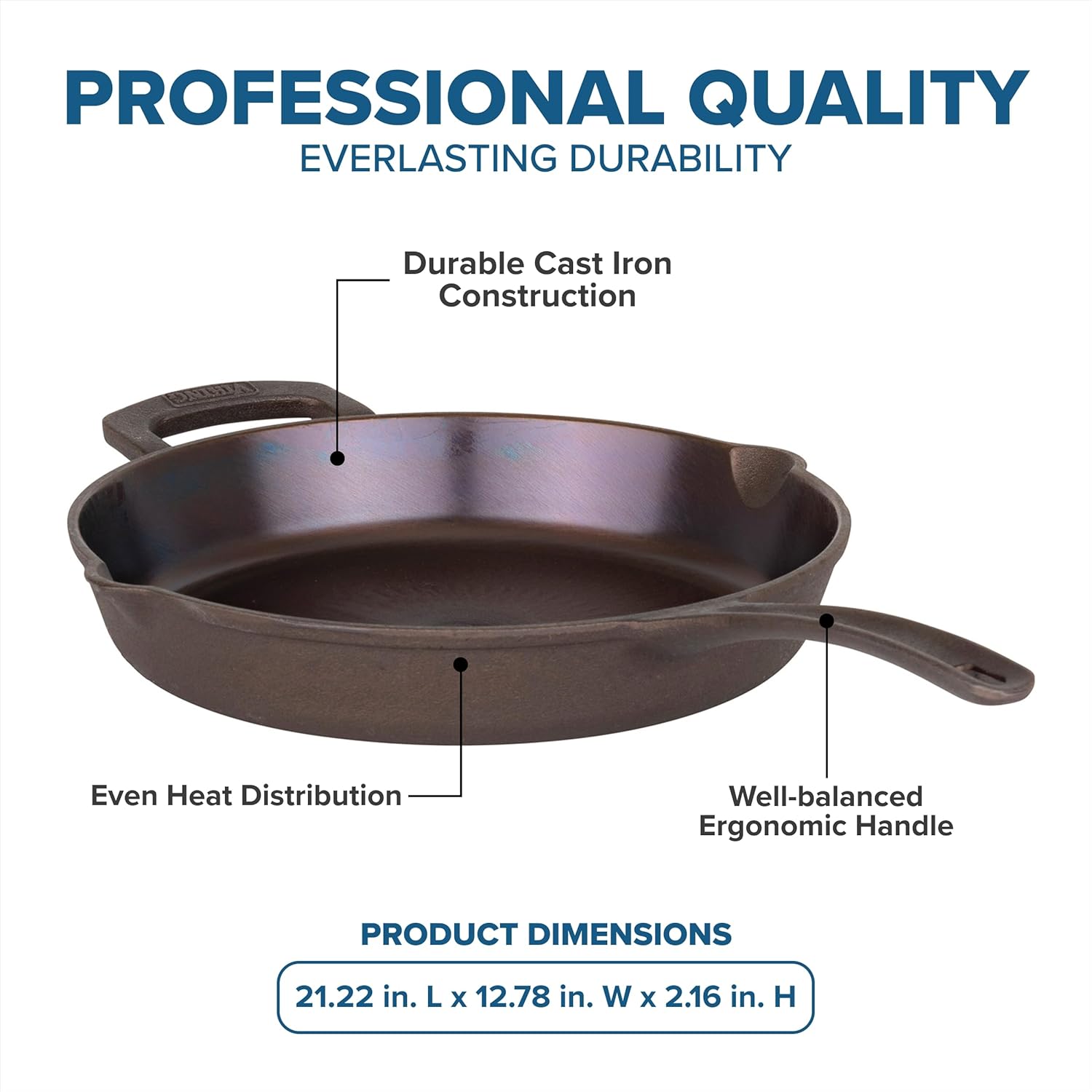 Viking Nonstick Frying Pan, 12 Inch Bronze Cast Iron Induction Cookware, Made without PFAS, Even Heat Distribution, Oven Safe to 500F