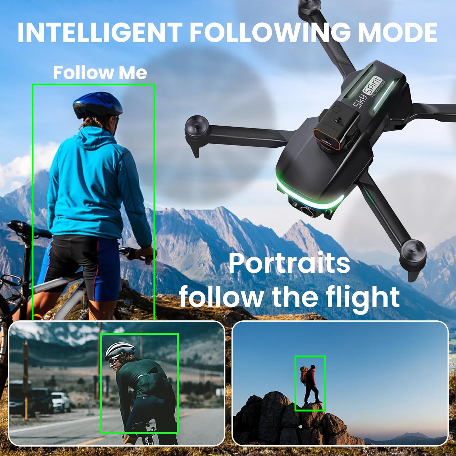 Drone with camera, brushless motor, drone camera, quadcopter, foldable, electrically adjustable 1080P high-definition drone app, 3D flip, easy control