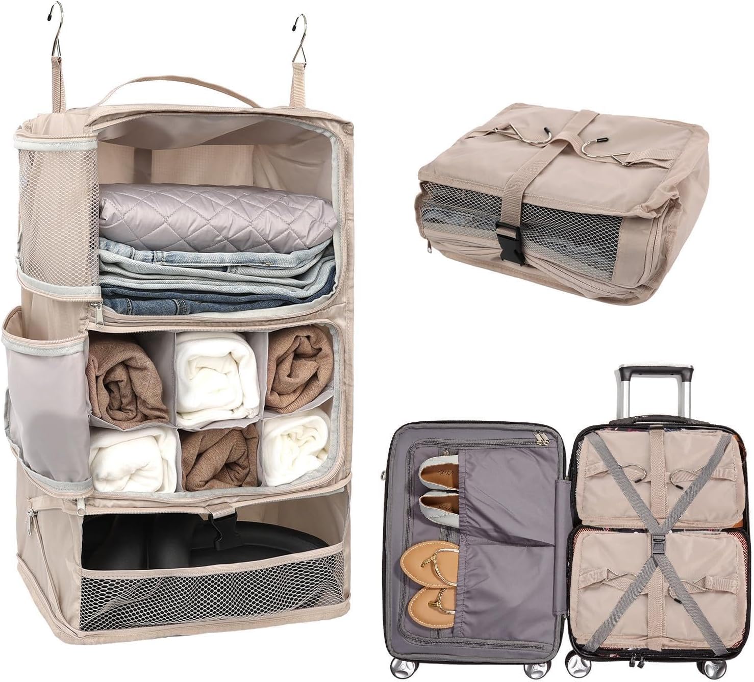 TABITORA Travel Portable Hanging Shelves Closet Organizer Packing Luggage Storage with Multifunctional and Foldable Invisible Compartment,Lightweight, for Suitcase, RV,Closet…Purple,XXL