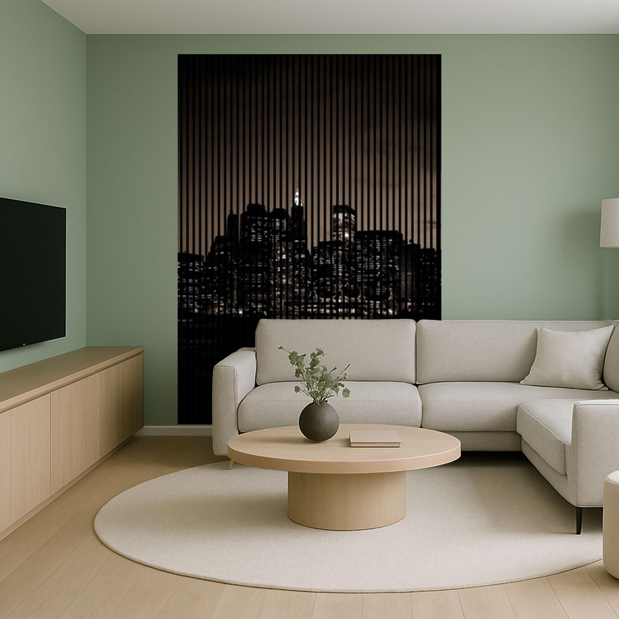 Panele akustyczne z nadrukiem cyfrowym New York02 19 x 1693 x 2400 mm New York Skyline noc MDF włókna PET panele ścienne czarne 3 pojedyncze płyty