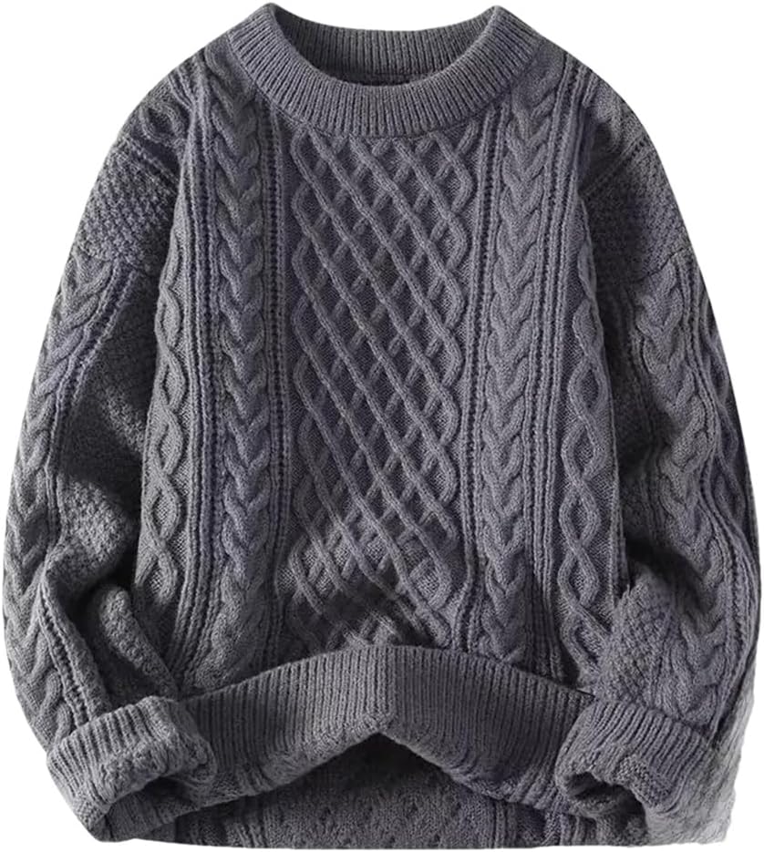 Men Casual Round Neck Warm Inner Loose-Fit Pullover Cozy Soft Supple Pullover Sweater