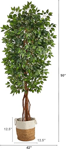 Miniatura 2 de Árbol de ficus artificial de lujo de 7.5 pies con cesta de yute y algodón hecha a mano