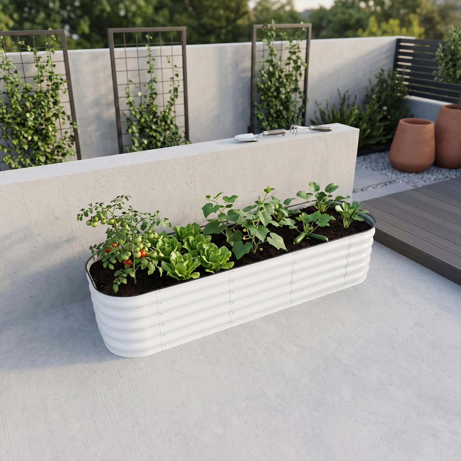 Bancal alto 195 x 60 x 43 cm acero galvanizado para jardín, verduras