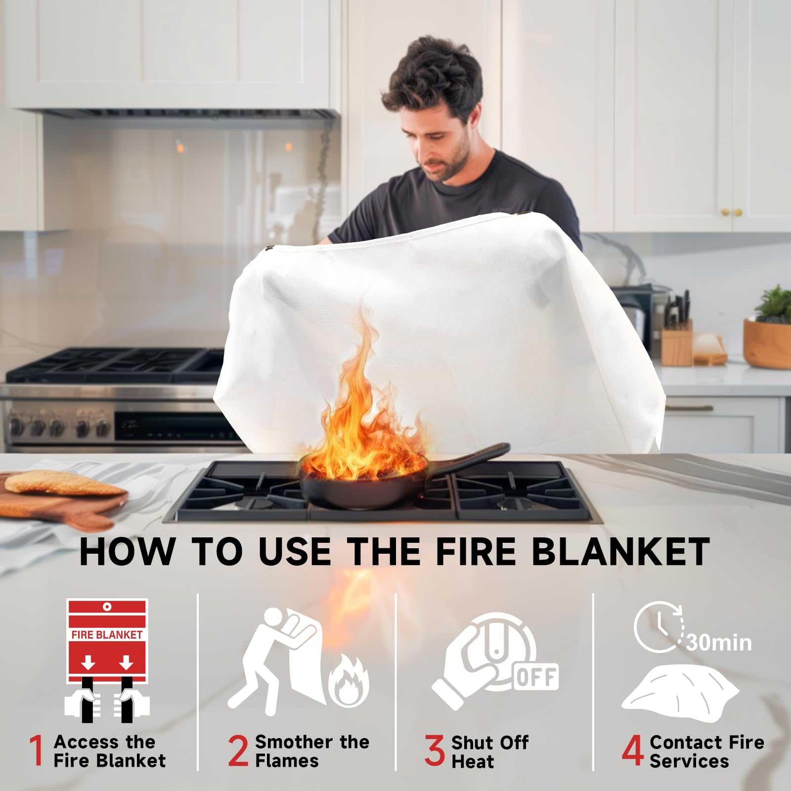 Manta ignífuga de emergencia para la cocina del hogar, 40 x 40 pulgadas, protección de seguridad ignífuga, de fibra de vidrio, kit esencial de supervivencia para casa, coche, camping, chimenea