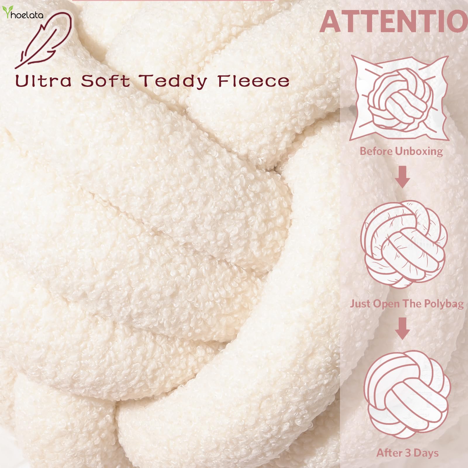 Knotenkissen, Dekokissen Beige Weiß, Zierkissen Aesthetic Sofakissen aus Teddysamt, Bett Deko Kissen Runden für Kind Schlafzimmer, Geschenk 22 cm