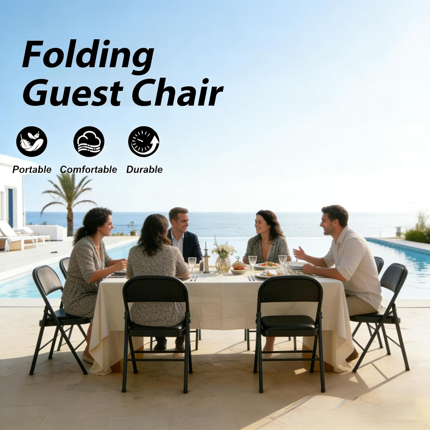 Set of 10 Folding Chairs with Cushion, No Assembly Wedding Chair, 280 LBS Capacity, Padded Folding Chairs 10 Pack for Banquet, Party, Picnic, Outdoor & Indoor Events, Black