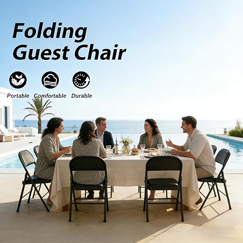 Miniatura 5 de Juego de 4 sillas plegables con asientos acolchados, marco de metalacero con cojín de piel sintéticavinilo, capacidad de 320 libras, uso en