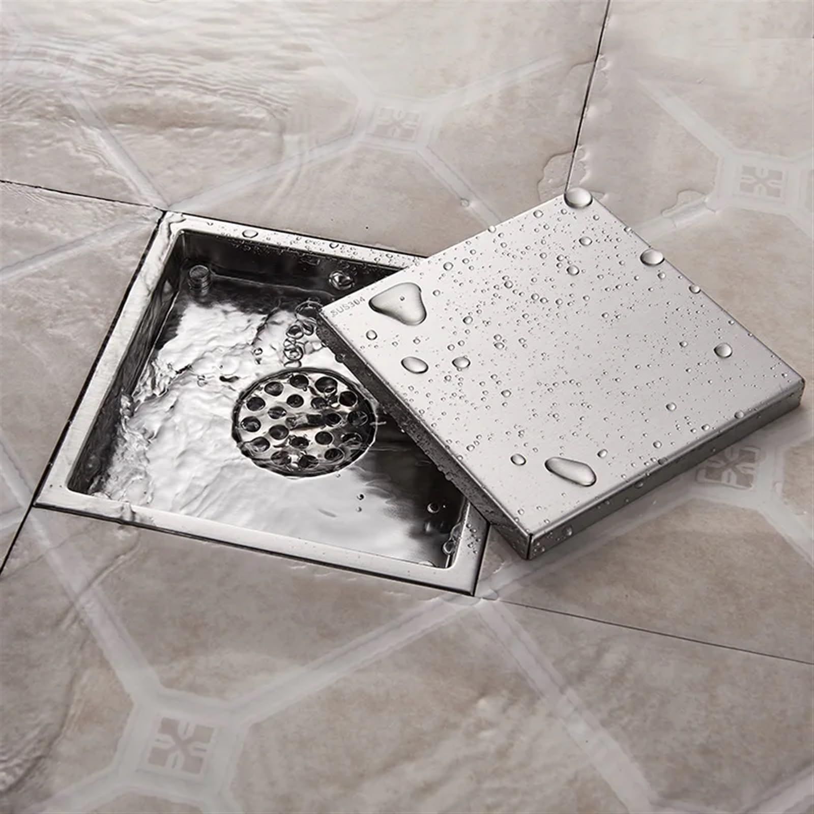 DesagüEs De Suelo Inserto de azulejo Desagüe residuos Piso Cuadrado Rejillas baño Drenaje Ducha Escurridor Flujo Grande Acero Inoxidable(Style16-10X30cm)