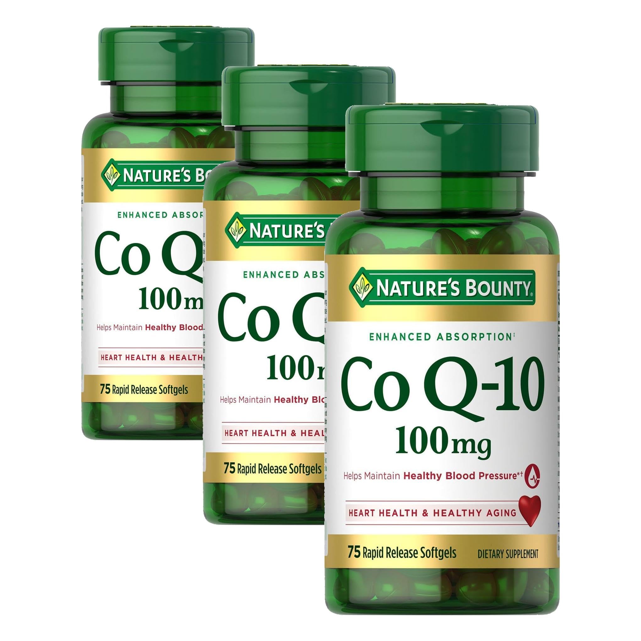 Nature's Bounty CoQ10, Helps Maintain Healthy Blood Pressure, 100 mg, Rapid Release Softgels, 75 Count (Pack of 3)
