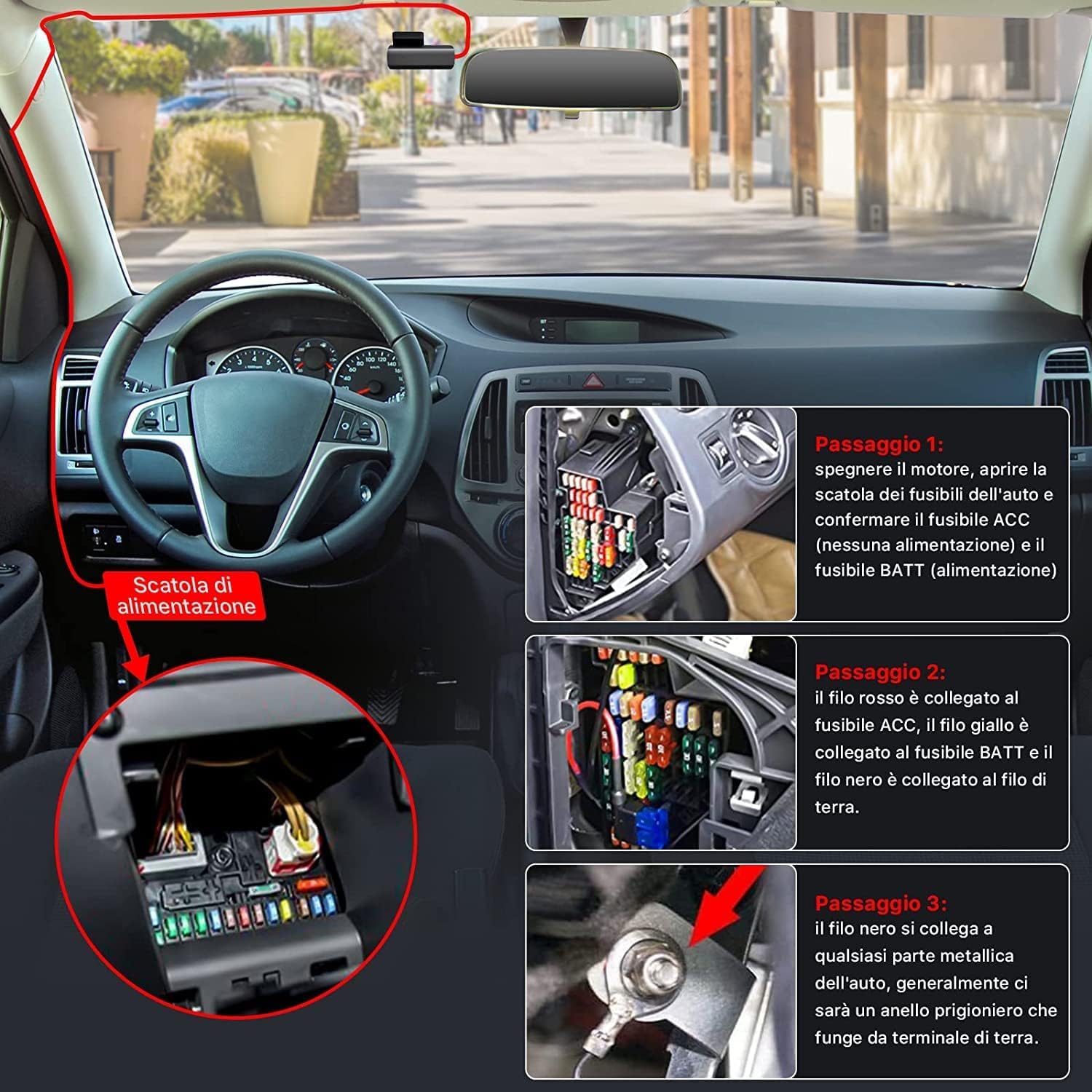 GKU Hardwire-Kit Tipo C, Cable de Carga de Coche de 3,5 Metros, monitorización de Aparcamiento con protección de Baja tensión, 12V- 24V a 5V 3A(para D700 D600pro D900 Dash CAM)