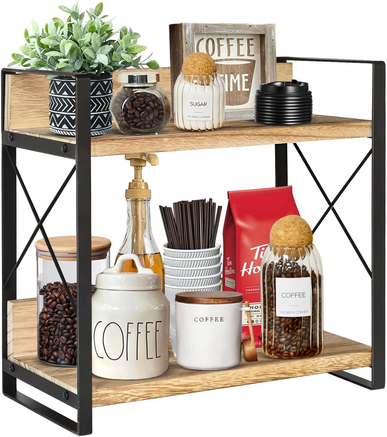 2 Tier Coffee Station Organizer Kitchen Counter Shelf