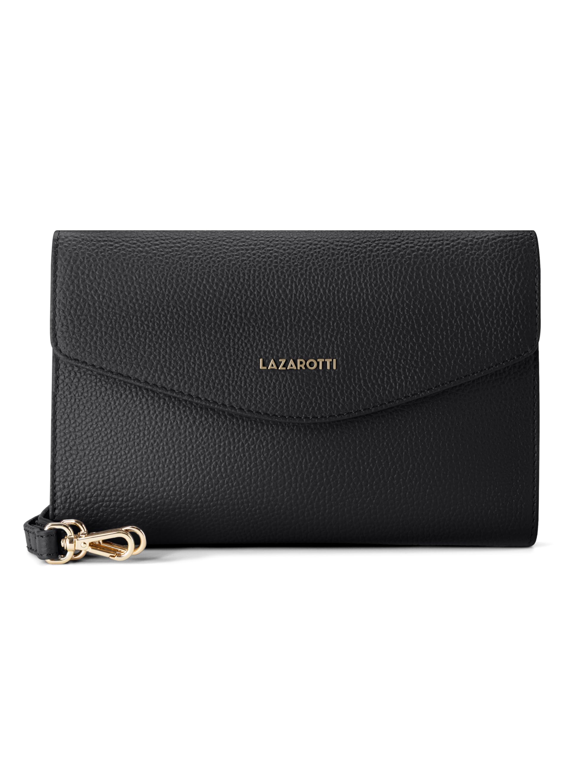 Lazarotti Bologna Leder Clutch | 23 cm mittelgroße Damen Umhängetasche | Hand-Tasche mit abnehmbarem & verstellbarem Schulterriemen