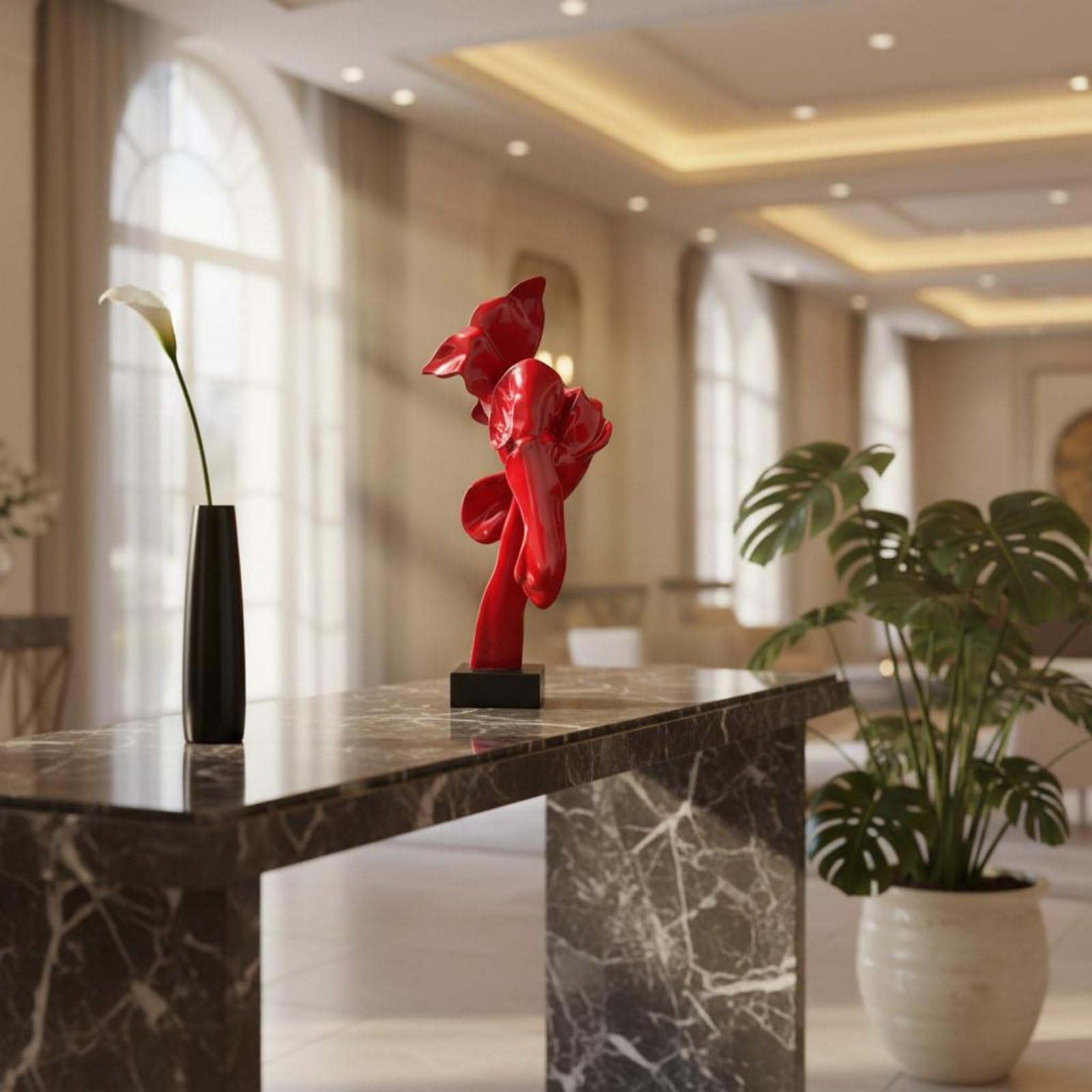 Baoblaze Escultura Arte Escultura Moderna Figura Ornamento Geométrico Estatuilla en Resina con Estructura Equilibrada y Acabado Suave Adecuada para Mostradores, Rojo