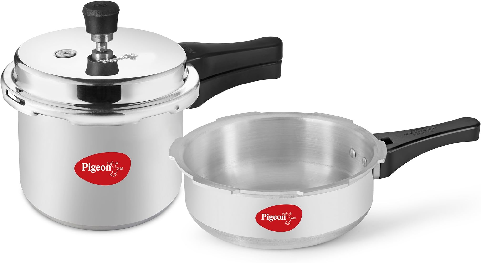 Pigeon by Stovekraft Mini Combi Aluminium Pressure Outer Lid Cooker Set, 2 and 3 Litres with Common Lid (12610) - Silver|Induction and Gas Stove Compatible