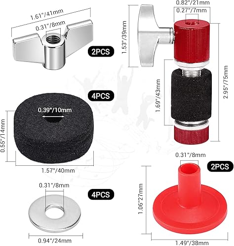 Miniatura 10 de Facmogu 13 accesorios de repuesto para platillo, embrague estándar de Hi-Hat, almohadillas de fieltro para platillos de tambor incluyen tuercas de