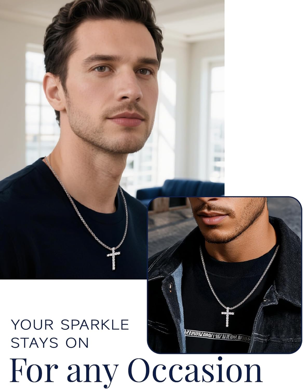 MomentWish S925 Sterling Silver Cross Necklace for Men - 3.6 Carat Moissanite Cross Pendant with Stainless Steel Box Chain Crucifix Necklaces Silver Jewelry Hiphop Christian Gift for Boyfriend Husband 22 Inches - Image 8