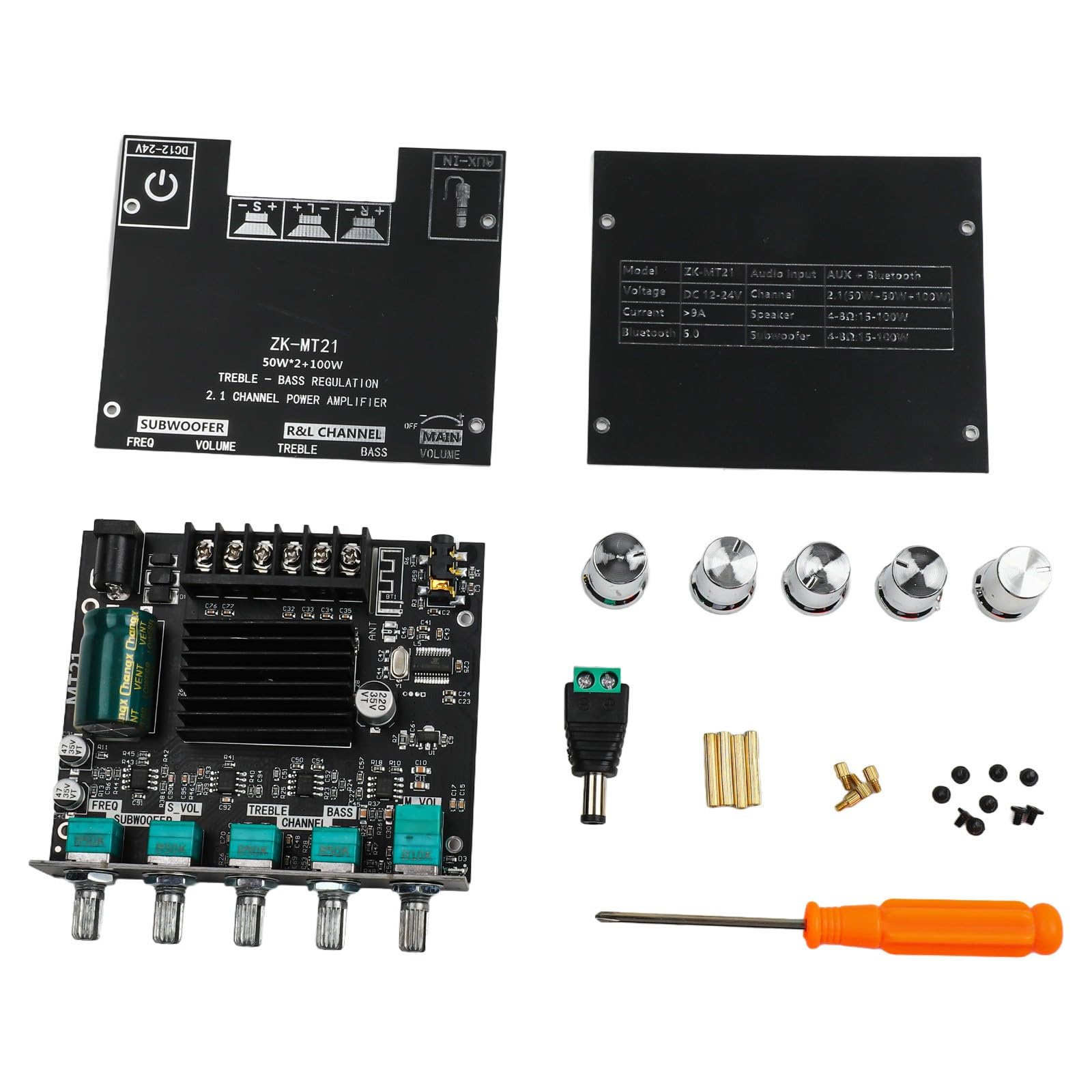Bluetooth Audio Modul 100W DC 24V mit TWS Pairing AUX USB Eingang, kompatibel mit TPA3116D2 Chip für Smartphones und Computer, Schwarz ZK-301B Board ZK-MT21
