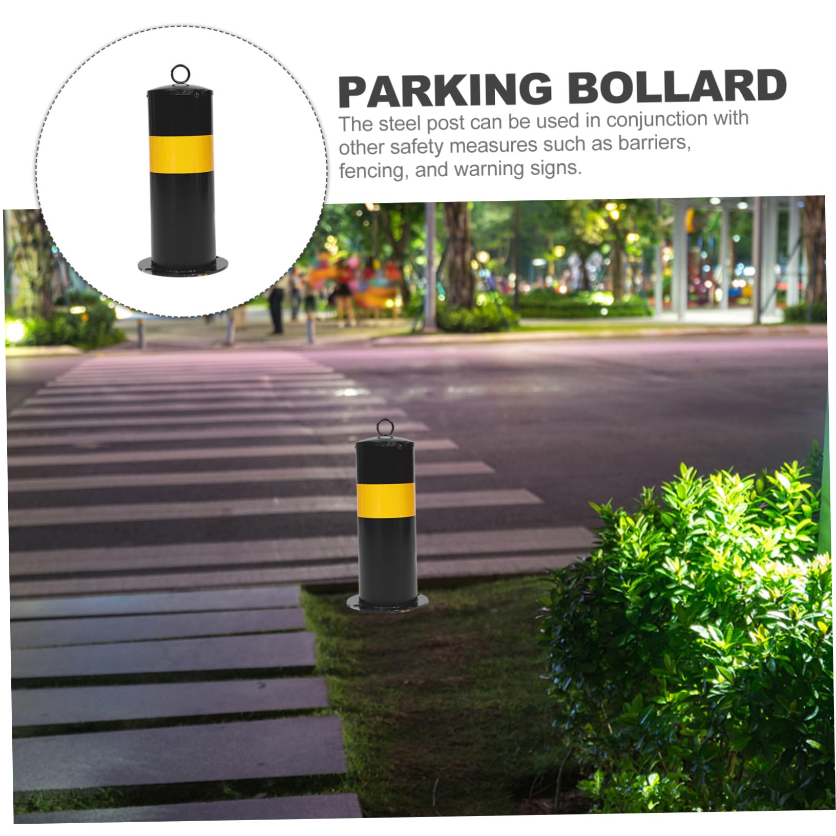Poste de Acero Reforzado de 30 Cm, Barrera de Seguridad Vial Amarilla y Negra, Columna de Tráfico para Estacionamiento y Control de Acceso, Bolardo Protector Resistente