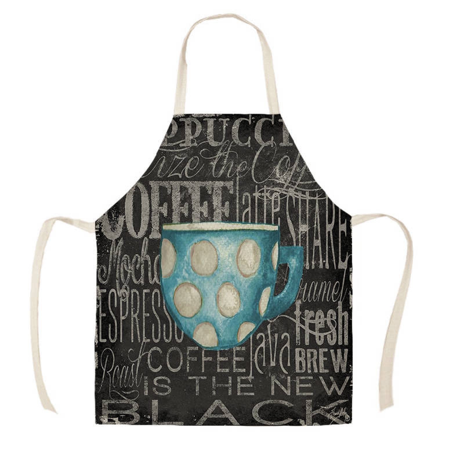 Taza De Café Delantal Impreso Delantal De Limpieza Del Hogar Delantal Sin Mangas Cocina Anti-aceite Anti-incrustante Delantal De Lino Cafetería Restaurante Camarero Uniforme De Trabajo