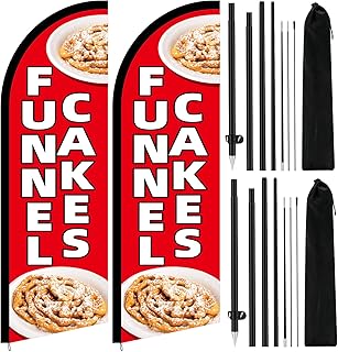 2 Pcs Funnel Cakes Advertising Swooper Flag 8.2ft Feather Flags with Pole Advertising Feather Banners Sign for Business Store