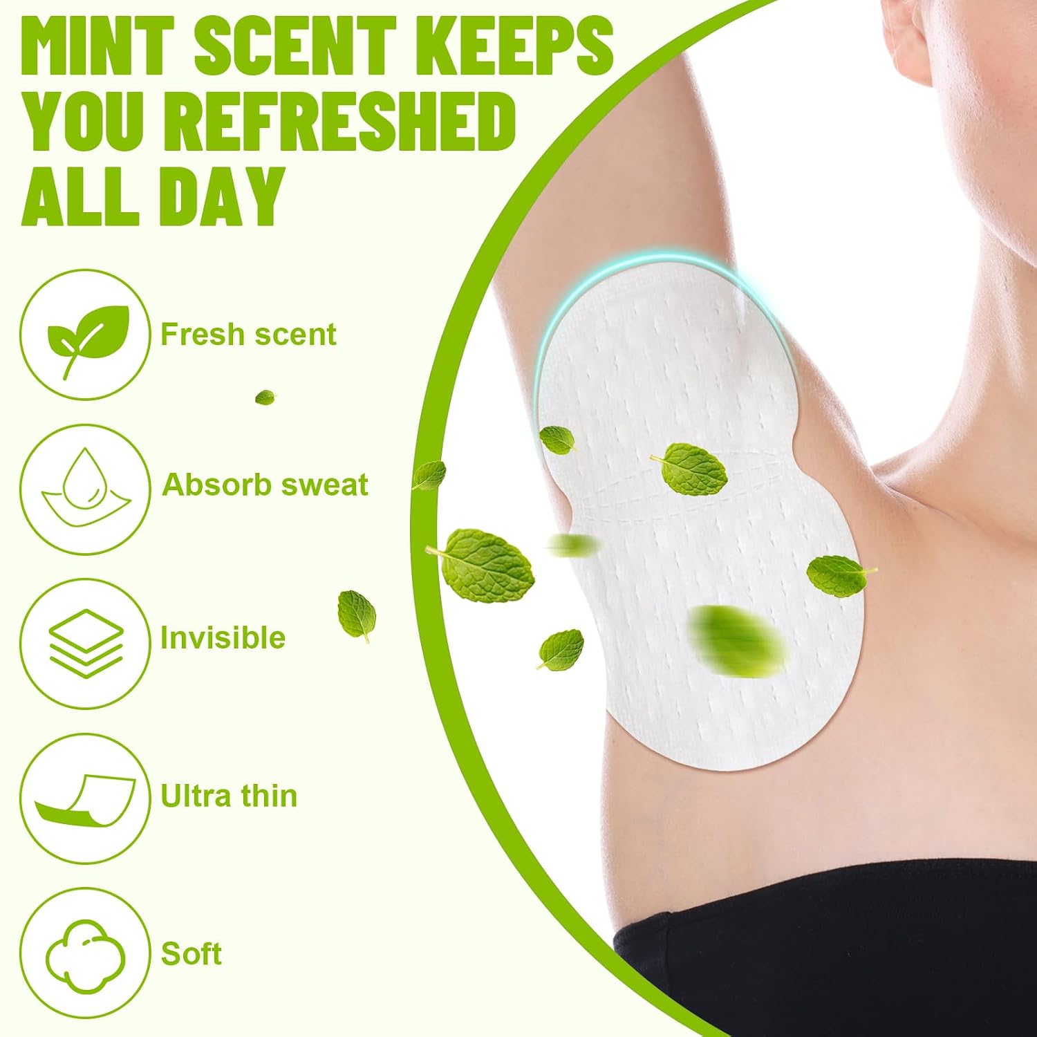 200 Pcs Mint Underarm Sweat Pads for Women Men Non Visible Disposable Armpit Sweat Pads Protection Underarm Fight Hyperhidrosis Extra Adhesive Comfortable for Daily Protection