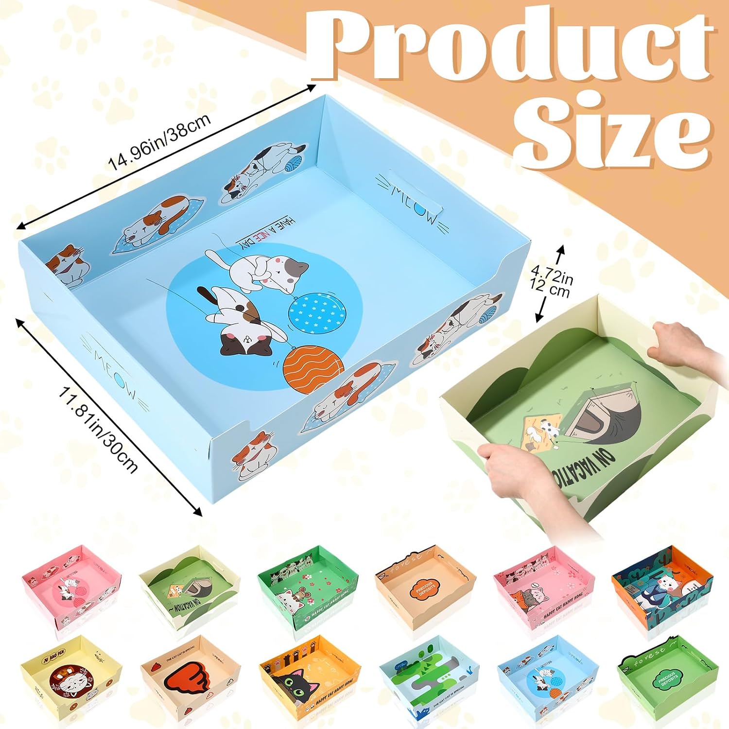 Amyhill 12 Pack Disposable Cat Litter Boxes Bulk, Reinforced Leakproof Foldable Cardboard Trays 14.96" x 11.81" x 4.72" Double Layer Waterproof Portable Litter Box for Kitten Cats Travel Temporary Use image 2