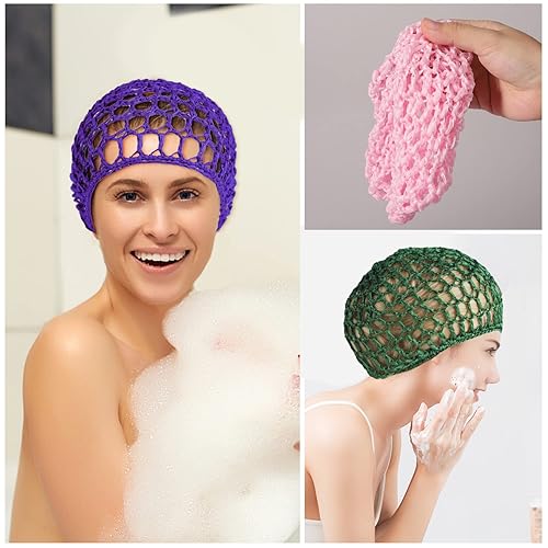 Miniatura 6 de Gorros de pelo de punto de rayón de malla para mujer, 5 sombreros de red gruesa de ganchillo para dormir, accesorios para el cabello suave